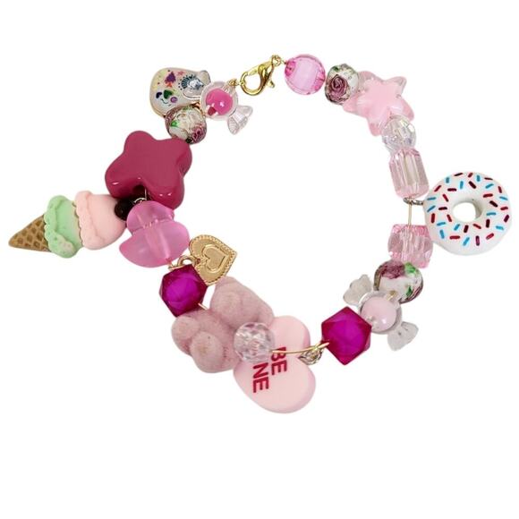 14K Gold Icecream Flocked Bear Kidcore Sweets Be Mine Bracelet - Picture 1 of 3